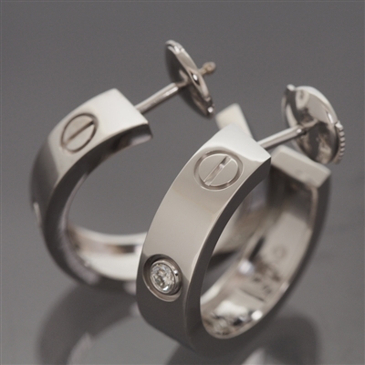 Cartier Love Diamond Post Hoop Earrings White Gold
