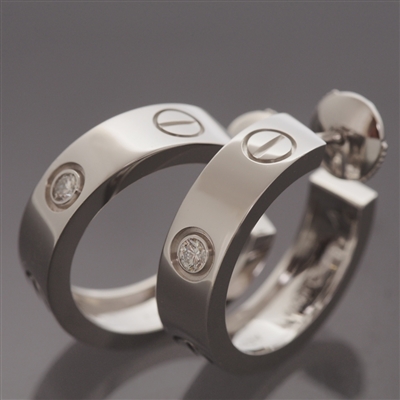 Cartier Love Diamond Post Hoop Earrings White Gold