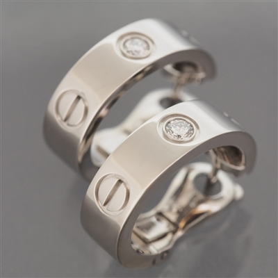 Cartier Love Diamond Post Hoop Earrings White Gold