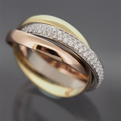 Cartier Trinity Ring With Pave Diamonds 3 Gold SM