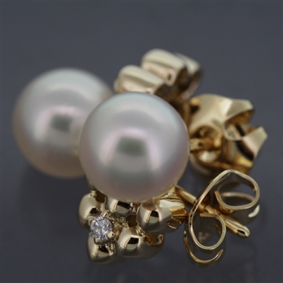 Mikimoto 7 mm Akoya Pearl & Diamond Post Earrings