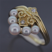 Mikimoto Akoya Pearl & Diamond Ring Yellow Gold