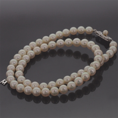 Mikimoto 6.5 - 7 Akoya Pearl Necklace With M Charm