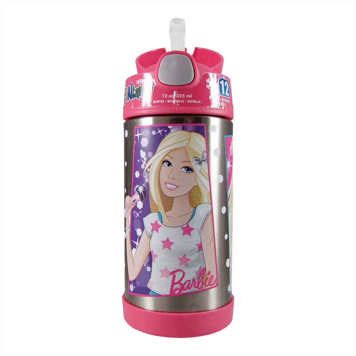 VGT Barbie 1990s Mattel White Pink Thermos Water Bottle With Ice cream  Hotdog