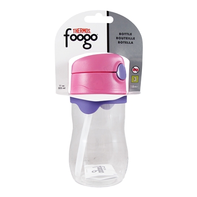 Foogo Plastic Straw Bottle Pink - 11 oz. (Thermos)