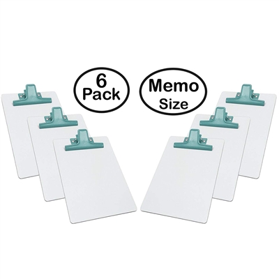 Clipboard White Memo Size A5 (9 1/8" x 6 3/8") Premium Metal Clip (Hardboard) (Green Clip) (6 Pack), Acrimet