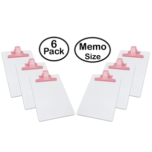 Clipboard White Memo Size A5 (9 1/8" x 6 3/8") Premium Metal Clip (Hardboard) (Pink Clip) (6 Pack), Acrimet