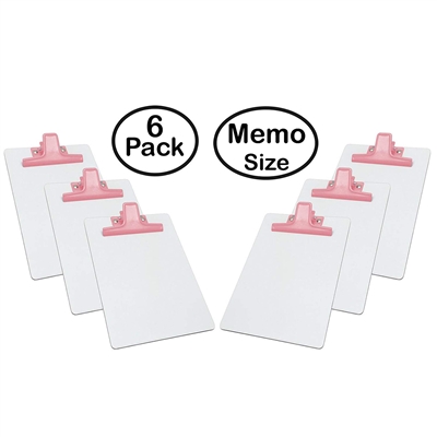 Clipboard White Memo Size A5 (9 1/8" x 6 3/8") Premium Metal Clip (Hardboard) (Pink Clip) (6 Pack), Acrimet