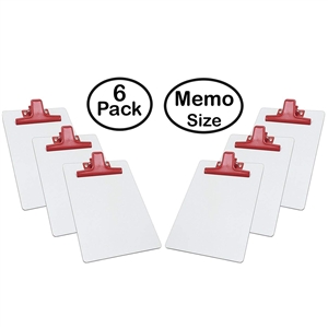 Clipboard White Memo Size A5 (9 1/8" x 6 3/8") Premium Metal Clip (Hardboard) (Red Clip) (6 Pack), Acrimet