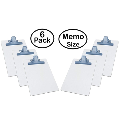 Clipboard White Memo Size A5 (9 1/8" x 6 3/8") Premium Metal Clip (Hardboard) (Blue Clip) (6 Pack), Acrimet