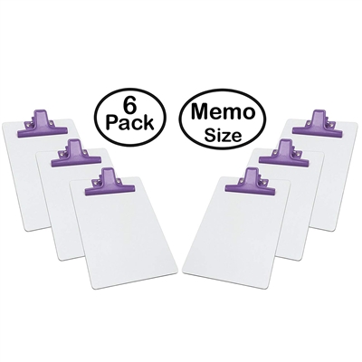 Clipboard White Memo Size A5 (9 1/8" x 6 3/8") Premium Metal Clip (Hardboard) (Purple Clip) (6 Pack), Acrimet