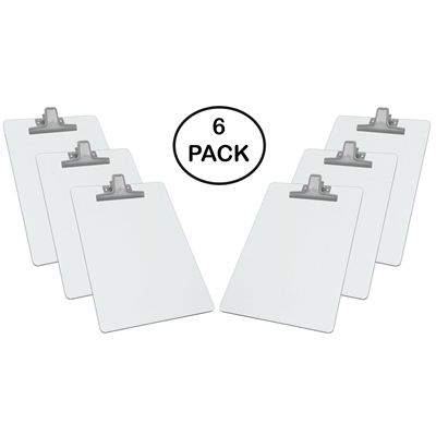 Clipboard White Letter Size A4 (13" X 9 1/16") Premium Metal Clip (Hardboard) (Silver Clip) (6 Pack), Acrimet