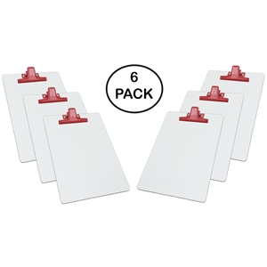 Clipboard White Letter Size A4 (13" X 9 1/16") Premium Metal Clip (Hardboard) (Red Clip) (6 Pack), Acrimet