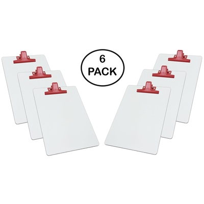 Clipboard White Letter Size A4 (13" X 9 1/16") Premium Metal Clip (Hardboard) (Red Clip) (6 Pack), Acrimet