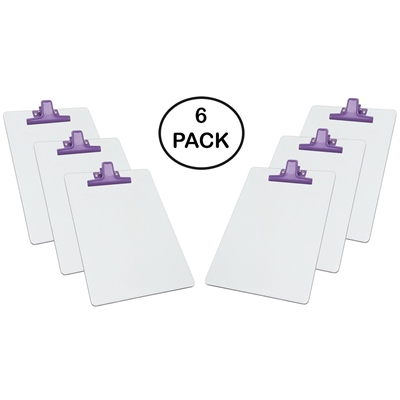 Clipboard White Letter Size A4 (13" x 9 1/16") Premium Metal Clip (Hardboard) (Purple Clip) (6 Pack), Acrimet