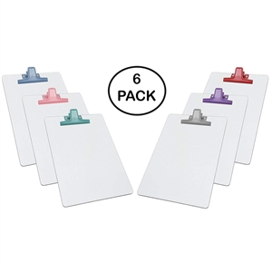 Clipboard White Letter Size A4 (13" x 9 1/16") Premium Metal Clip (Hardboard) (Assorted Clip) (6 Pack), Acrimet