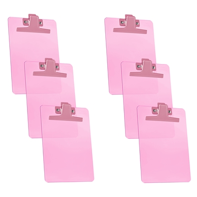 Acrimet Clipboard Memo Size 9 1/4" x 6 3/8" Premium Metal Clip (Plastic) (Clear Pink Color) (6 Pack)