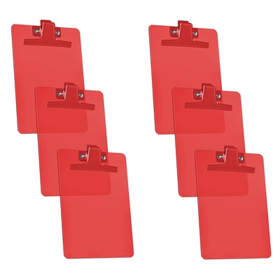 Acrimet Clipboard Memo Size (9 1/4" x 6 1/3") Premium Metal Clip (Plastic) (Clear Red Color) (6 - Pack) Code 120.3