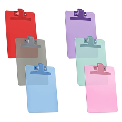 Clipboard Memo Size A5 (9 1/4" x 6 1/3") Premium Metal Clip (Plastic) (Assorted Color) (6 Pack), Acrimet