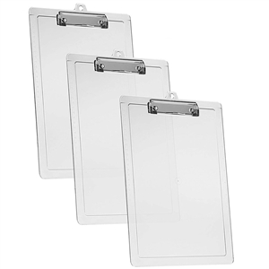 Acrimet Clipboard Letter Size Low Profile Clip (Plastic) (Crystal Color) (3 Pack)