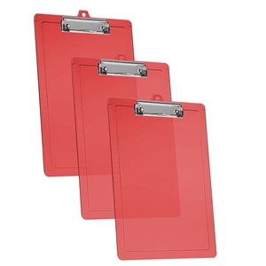 Acrimet Clipboard Letter Size Low Profile Clip (Plastic) (Clear Red Color) (3 Pack)