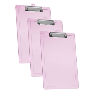 Acrimet Clipboard Letter Size Low Profile Clip (Plastic) (Clear Pink Color) (3 Pack)