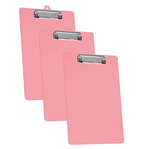 Acrimet Clipboard Letter Size Low Profile Clip (Plastic) (Solid Pink Color) (3 Pack)