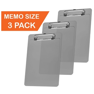 Clipboard Memo Size A5 (9 1/4" x 6 5/16") Low Profile Clip (Plastic) (Smoke Color) (3 Pack), Acrimet