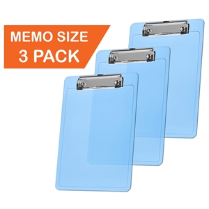 Clipboard Memo Size A5 (9 1/4" x 6 5/16") Low Profile Clip (Plastic) (Clear Blue Color) (3 Pack), Acrimet