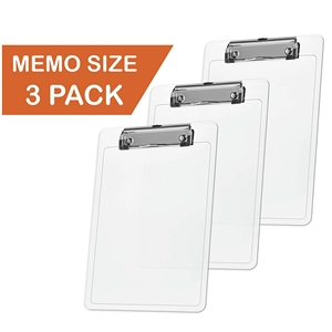 Acrimet Clipboard Memo Size A5 (9 1/4" x 6 5/16") Low Profile Clip (Plastic) (Crystal Color) (3 Pack)