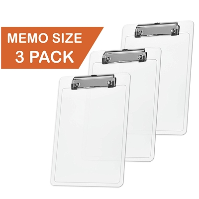 Acrimet Clipboard Memo Size A5 (9 1/4" x 6 5/16") Low Profile Clip (Plastic) (Crystal Color) (3 Pack)