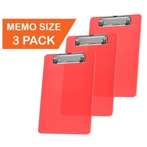 Acrimet Clipboard Memo Size A5 (9 1/4" x 6 5/16") Low Profile Clip (Plastic) (Clear Red Color) (3 Pack)