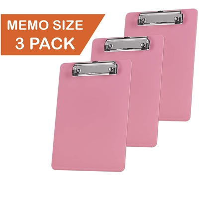 Acrimet Clipboard Memo Size A5 (9 1/4" x 6 5/16") Low Profile Clip (Plastic) (Solid Pink Color) (3 Pack)