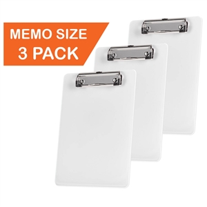 Clipboard Memo Size A5 (9 1/4" x 6 5/16") Low Profile Clip (Plastic) (White Color) (3 Pack), Acrimet