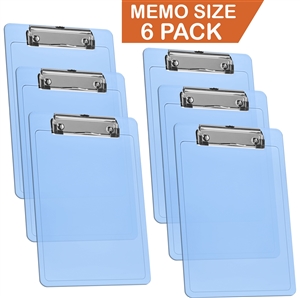 Clipboard Memo Size A5 (9 1/4" x 6 5/16") Low Profile Clip (Plastic) (Clear Blue Color) (6 Pack), Acrimet