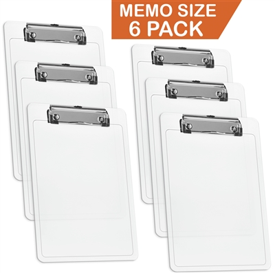Acrimet Clipboard Memo Size A5 (9 1/4" x 6 5/16") Low Profile Clip (Plastic) (Crystal Color) (6 Pack)