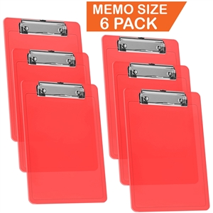 Acrimet Clipboard Memo Size A5 (9 1/4" x 6 5/16") Low Profile Clip (Plastic) (Clear Red Color) (6 Pack)