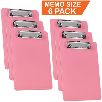 Acrimet Clipboard Memo Size A5 (9 1/4" x 6 5/16") Low Profile Clip (Plastic) (Solid Pink Color) (6 Pack)