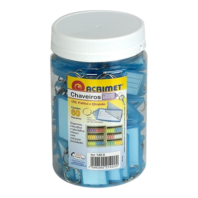 Acrimet Key Tag Jar w/60 Keyring Tags (Clear Blue Color) Code 142.5