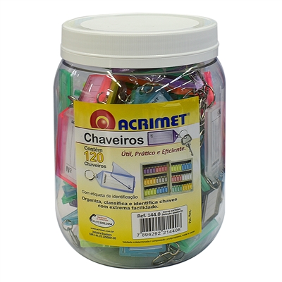 Acrimet Key Tag Jar w/120 Keyring Tags (Assorted Colors) Code 144.0