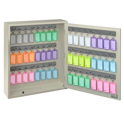 Acrimet Key Cabinet Organizer 48 Positions with Lock (Wall Mount) (48 Multicolored Tags Included) (Beige Cabinet)