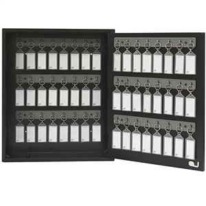 Acrimet Key Cabinet Organizer 48 Positions with Lock (Wall Mount) (48 Smoke Tags Included) (Black Cabinet)
