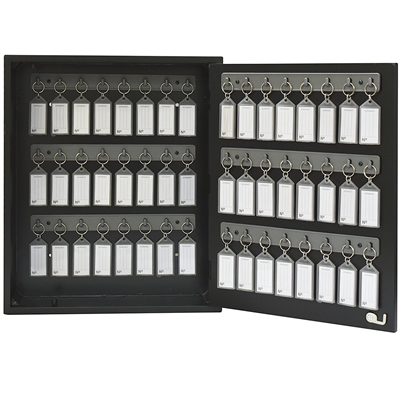 Acrimet Key Cabinet Organizer 48 Positions with Lock (Wall Mount) (48 Smoke Tags Included) (Black Cabinet)