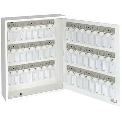 Acrimet Key Cabinet Organizer 48 Positions with Lock (Wall Mount) (48 Crystal Tags Included) (White Cabinet)