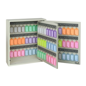 Acrimet Key Cabinet Organizer 96 Positions with Lock (Wall Mount) (96 Multicolored Tags Included) (Beige Cabinet)