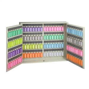 Acrimet Key Cabinet Organizer 128 Positions with Lock (Wall Mount) (128 Multicolored Tags Included) (Beige Cabinet)