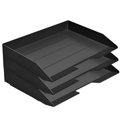Acrimet Stackable Letter Tray 3 Tier Side Load Plastic Desktop File Organizer (Black Color) Code.219.4