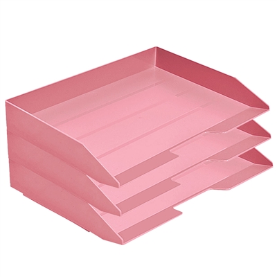 Acrimet Stackable Letter Tray 3 Tier Side Load Plastic Desktop File Organizer (Solid Pink Color) Code.219.R.O