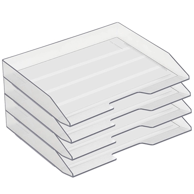 Acrimet Stackable Letter Tray 4 Tier Side Load Plastic Desktop File Organizer (Crystal Color) Code.220.3