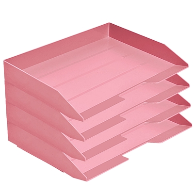 Acrimet Stackable Letter Tray 4 Tier Side Load Plastic Desktop File Organizer (Solid Pink Color) Code.220.R.O